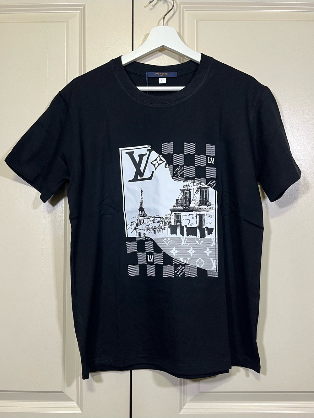 Louis Vuitton Black Tee with White Paris Graphic